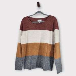 Pinque Rust Cream Gray and Gold Striped Sweater Size XL NWT Colorblock Sweater